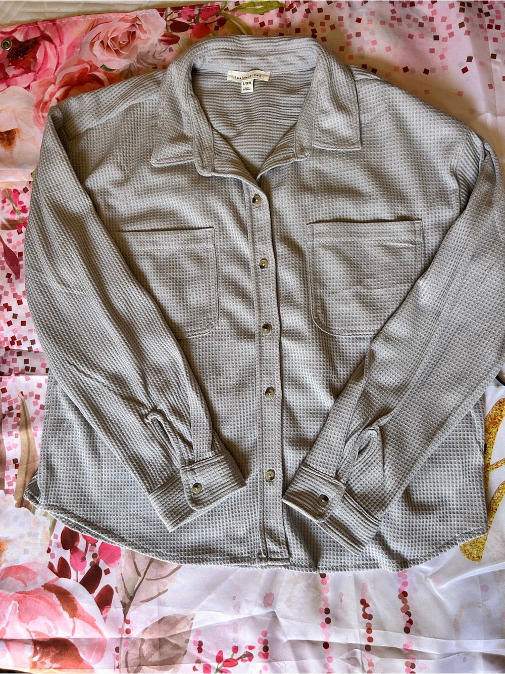 Light Gray Waffle Button-Up Shirt